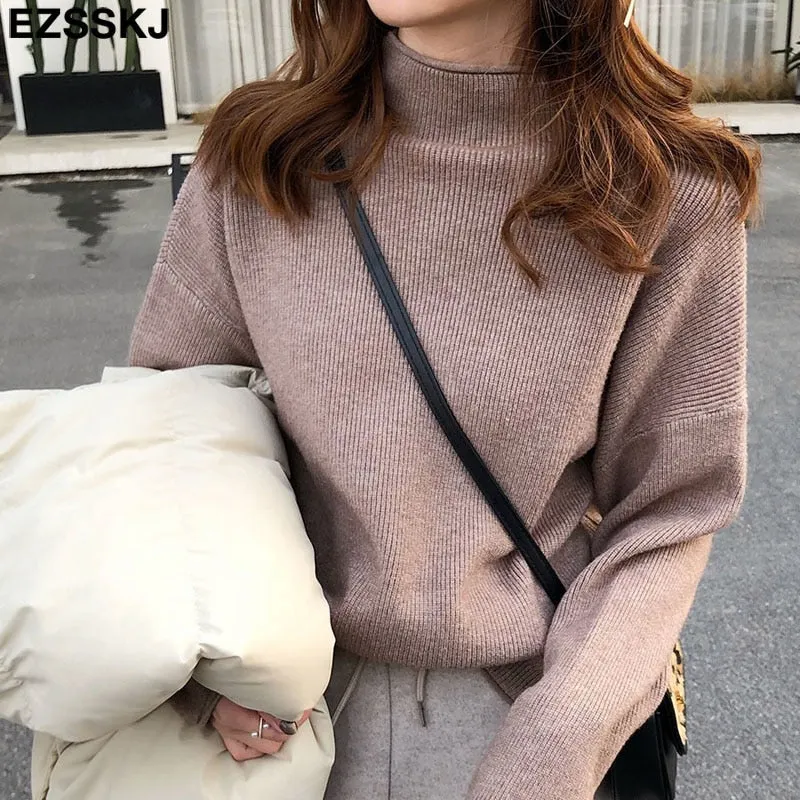 oversize Sweater Women Pullover Casual Turtleneck Long Sleeve chic loose 2021 Knit Sweater Female Jumpers soft top