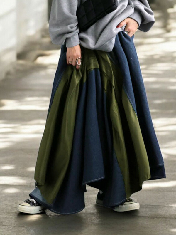 Irregular Denim Patchwork Skirt