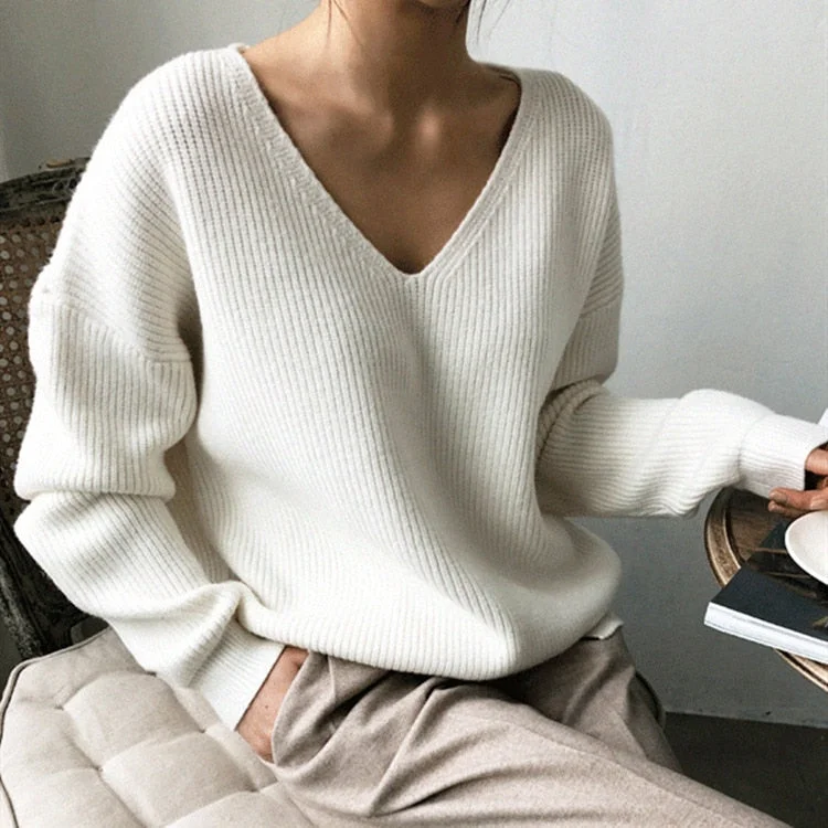 Colorfaith 2021 Winter Spring Women's Knitwear sexy V-Neck Minimalist Tops Korean Irregular Hem Knitted Casual Sweaters SW8112