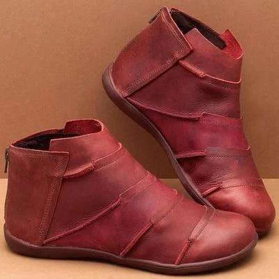 Round Head Leather Waterproof Woman Boots