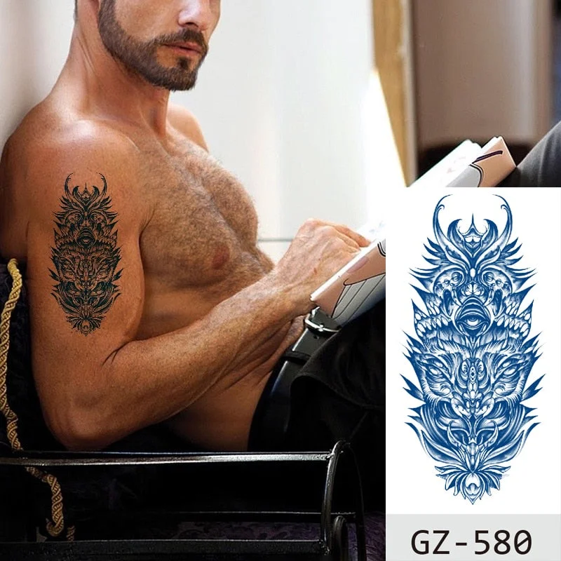 Temporary Waterproof Tattoo Stickers Ancient Chinese God of War Totem Thinker Juice Ink Men Women Girl Chest Arm Body Fake Tatoo