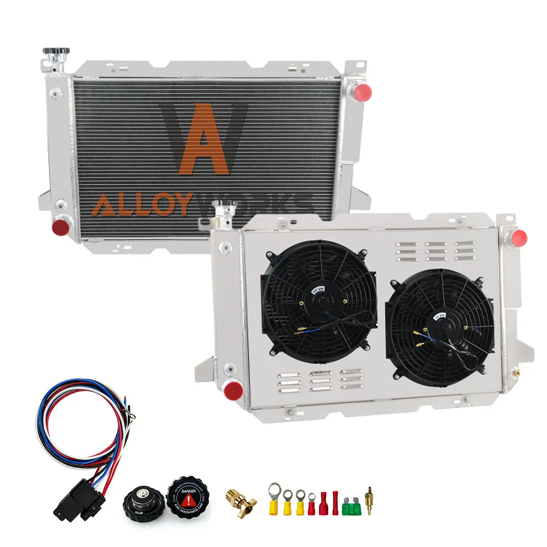 3-Row Aluminum Radiator With Shroud & Fans For Ford F150 F250 F350 Bronco 85-97