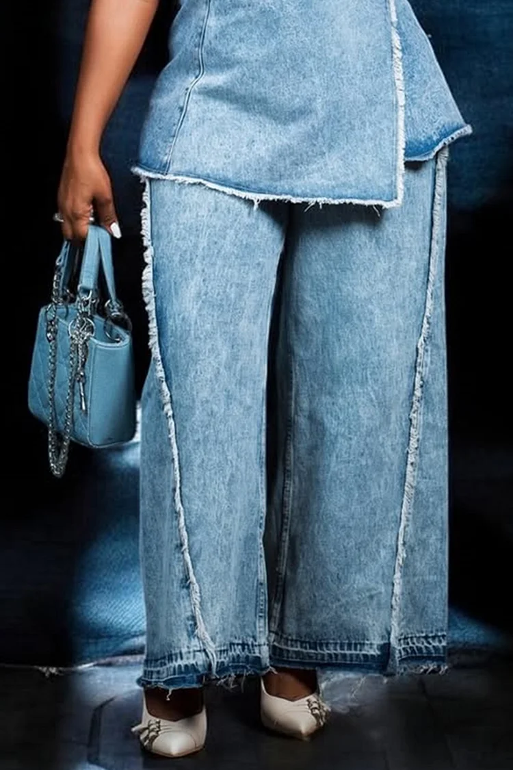 Plus Size Party Blue Casual Trimmings Denim Jeans [Pre-Order] 2024 - Xpluswear