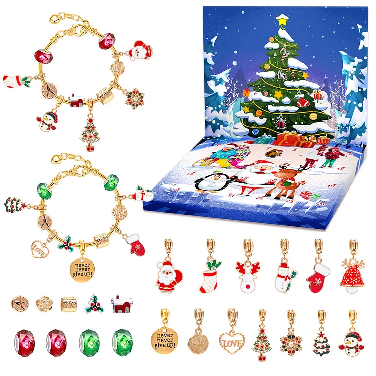SANMADROLA 2024 Christmas Advent Calendar Bracelets for Girls 24 Days Xmas Countdown Calendar DIY Bracelet Making Kit Gift 22 Charm Beads 2 Bracelets for Kid Teens Christmas Gifts Girl Idea Bracelets