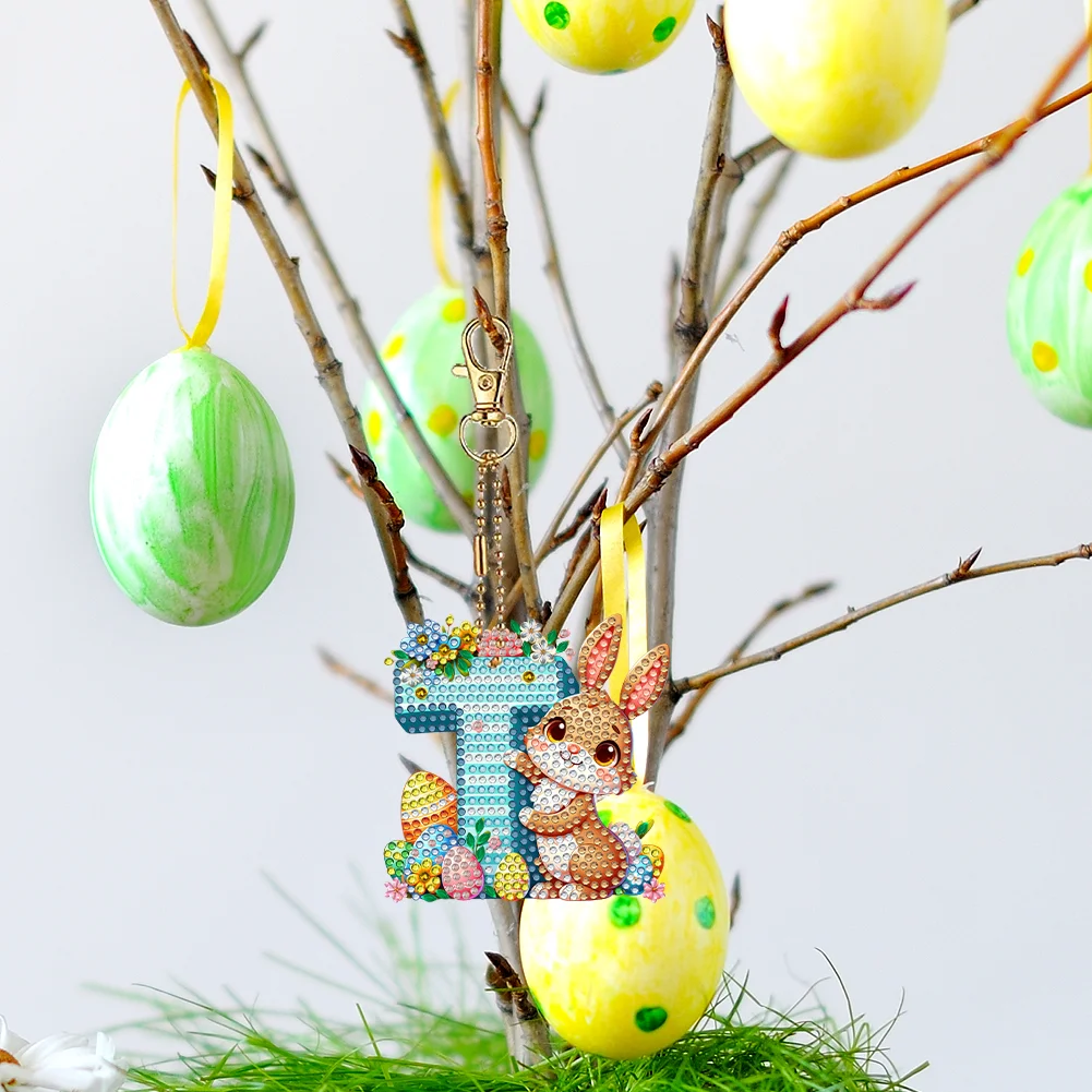 DIY PET Double Sided Special Shaped Easter Alphabet T Diamond Painting Keychain