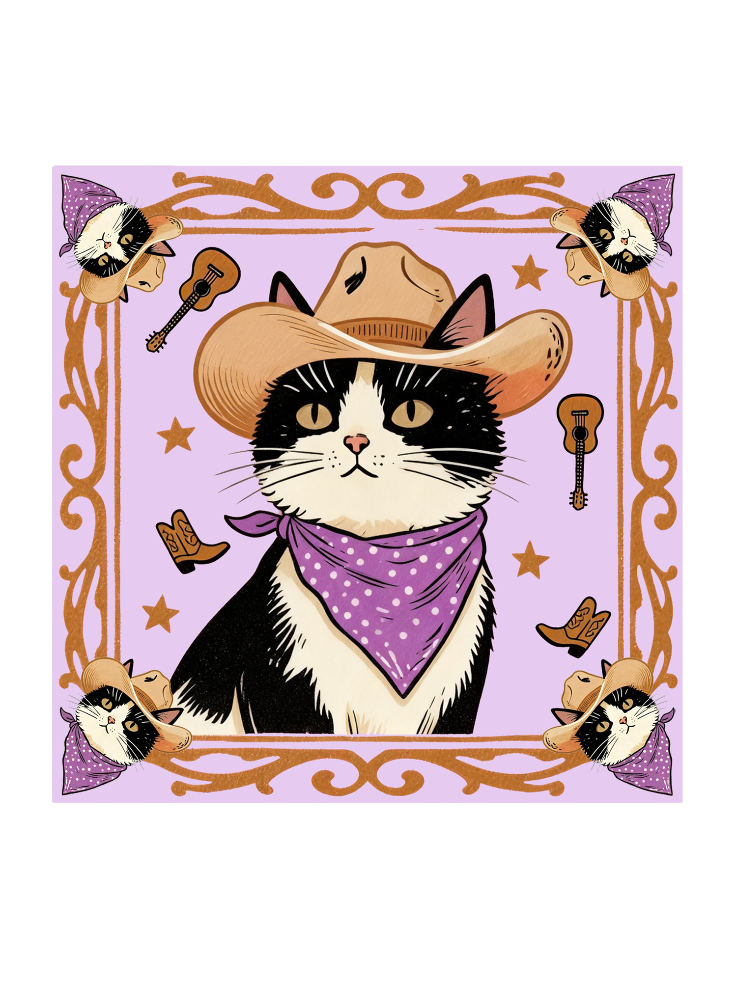 Western Cowcat Cotton Bandana