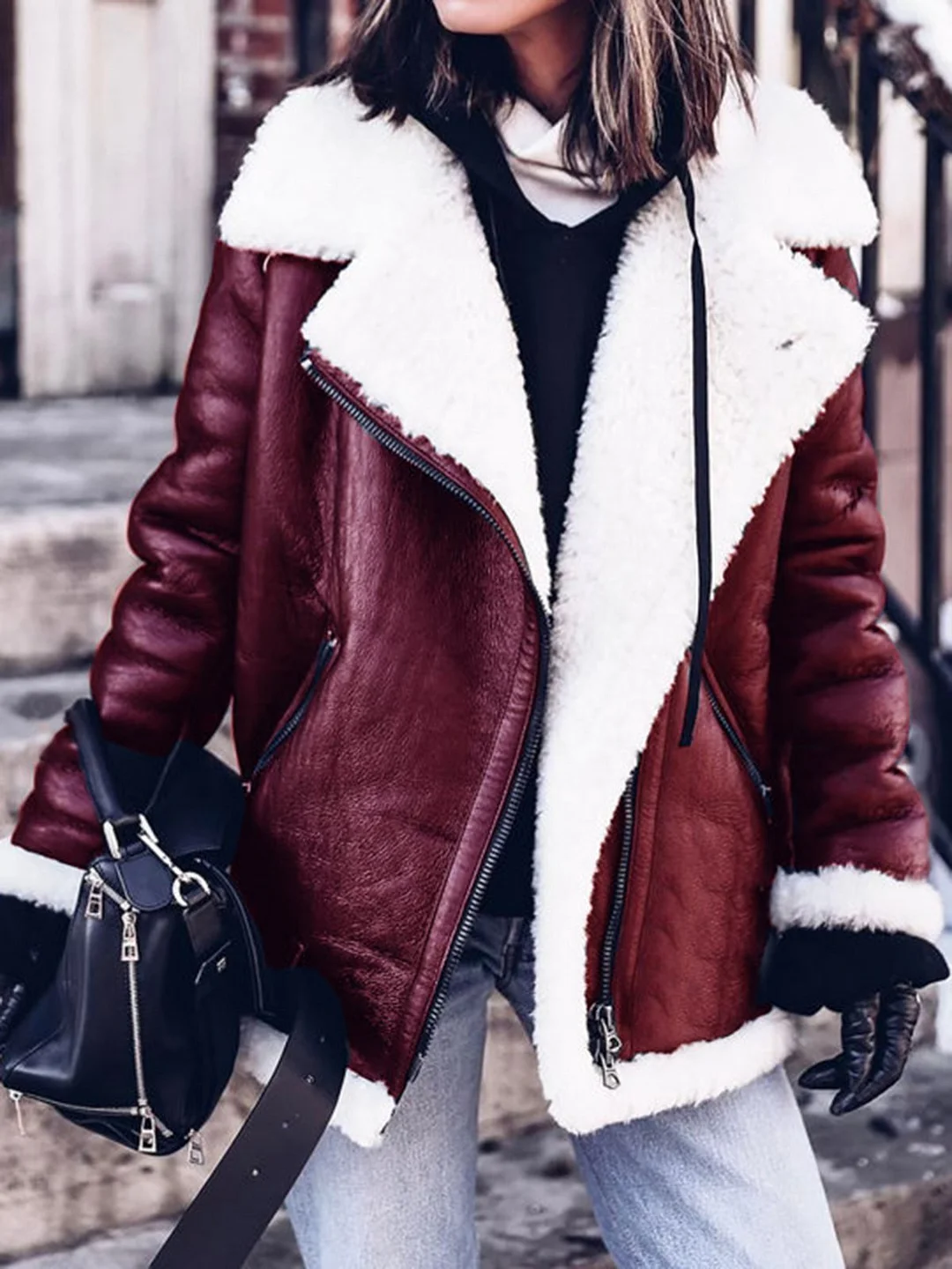 Furry Buckle Lapel Collar Faux Fur Jacket Plus Size Warm Coat Jacket | IFYHOME