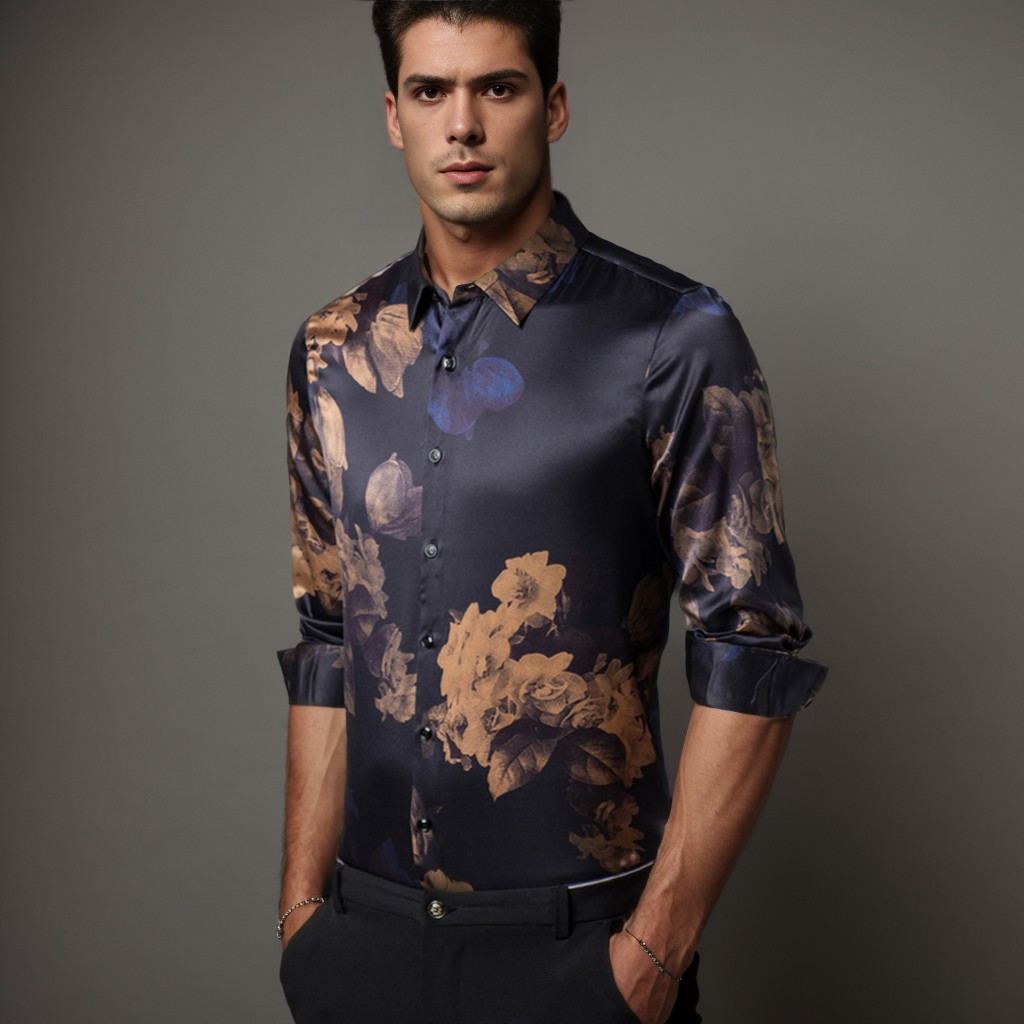 No-Iron Wrinkle-Free Men's Silk Shirts Printed Luxury REAL SILK LIFE