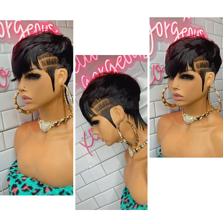 American Celebrity Pixie Cut Transparent Lace Frontal Wig
