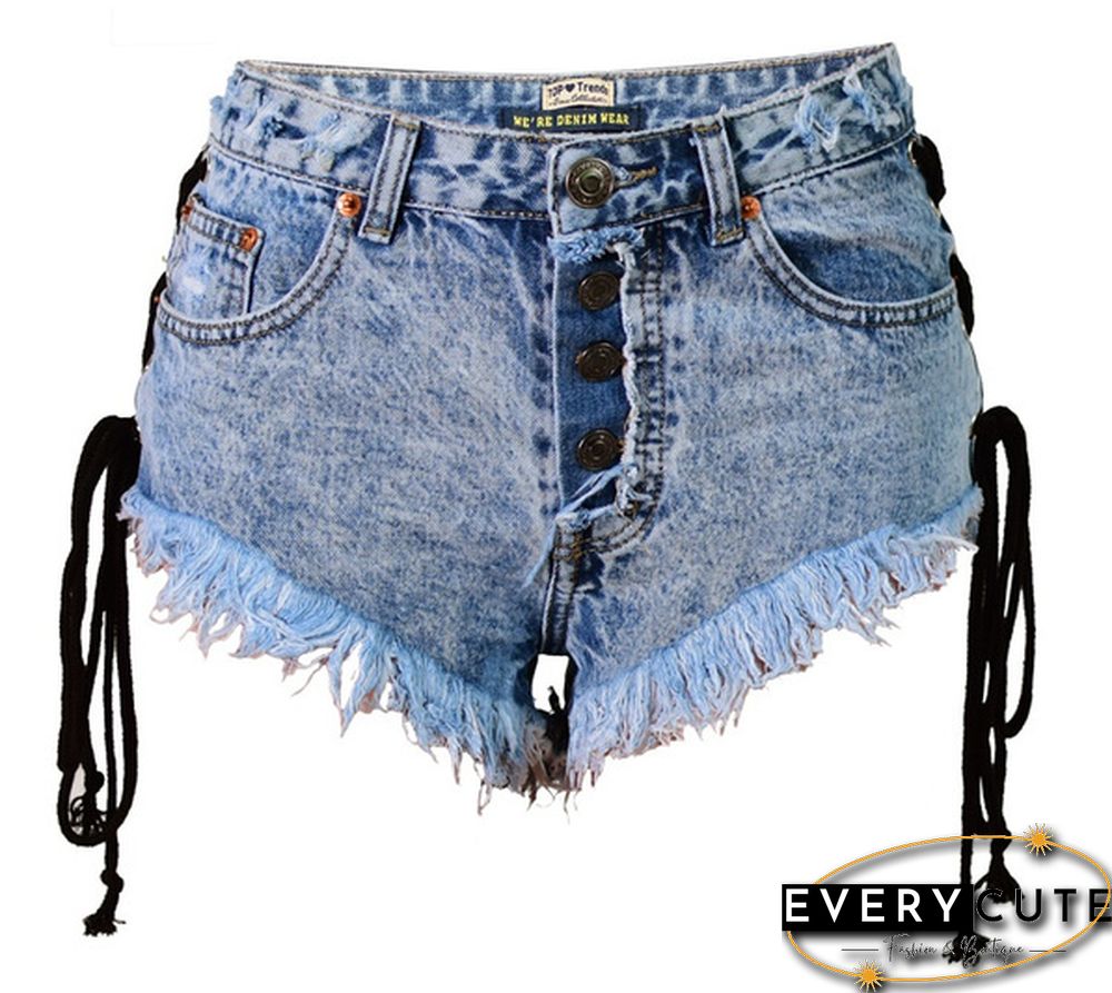 Womens Jean Shorts High Waisted Frayed Ripped Denim Short Jeans Size Lace up Shorts Plus Size