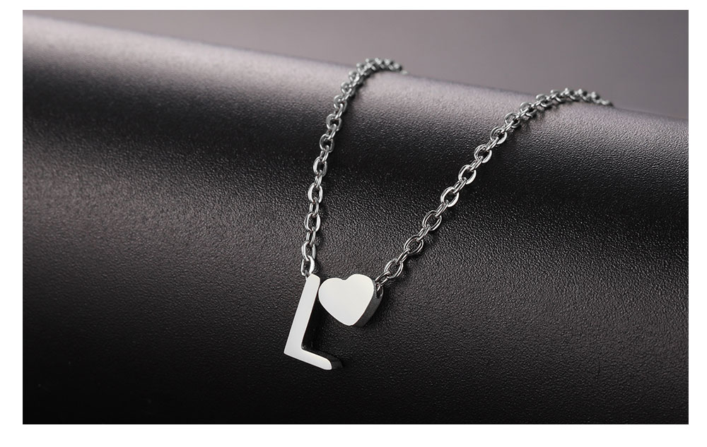 Tegooe Initial Letter Mini Heart Pendant Necklace - Stainless Steel A-Z Choker