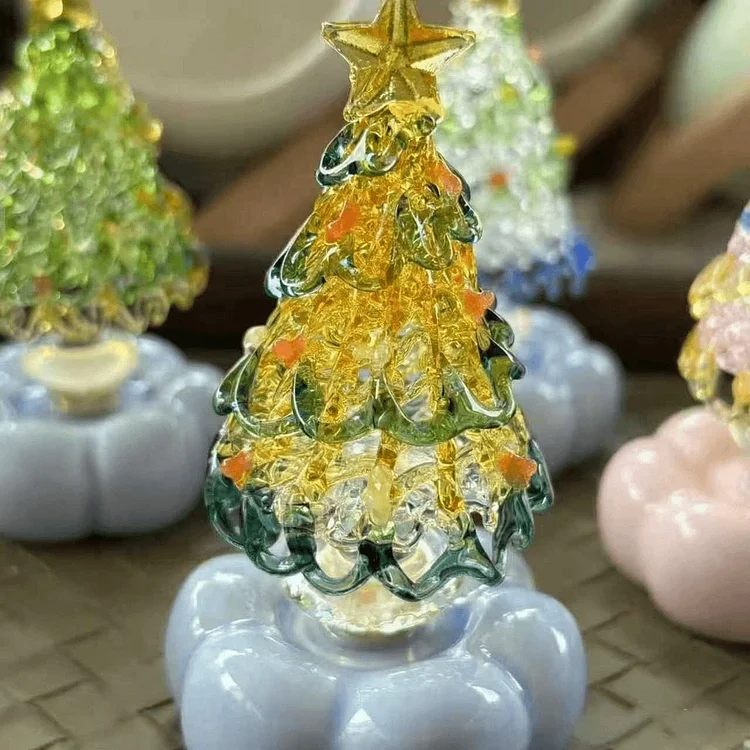 Handmade Glass Christmas Tree with Light Mini Christmas Tree Unique Holiday Decor