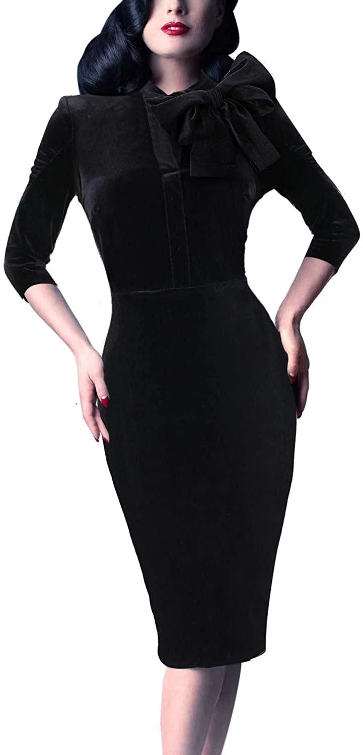 Womens Celebrity Vintage Bowknot Cocktail Party Stretch Bodycon Dress