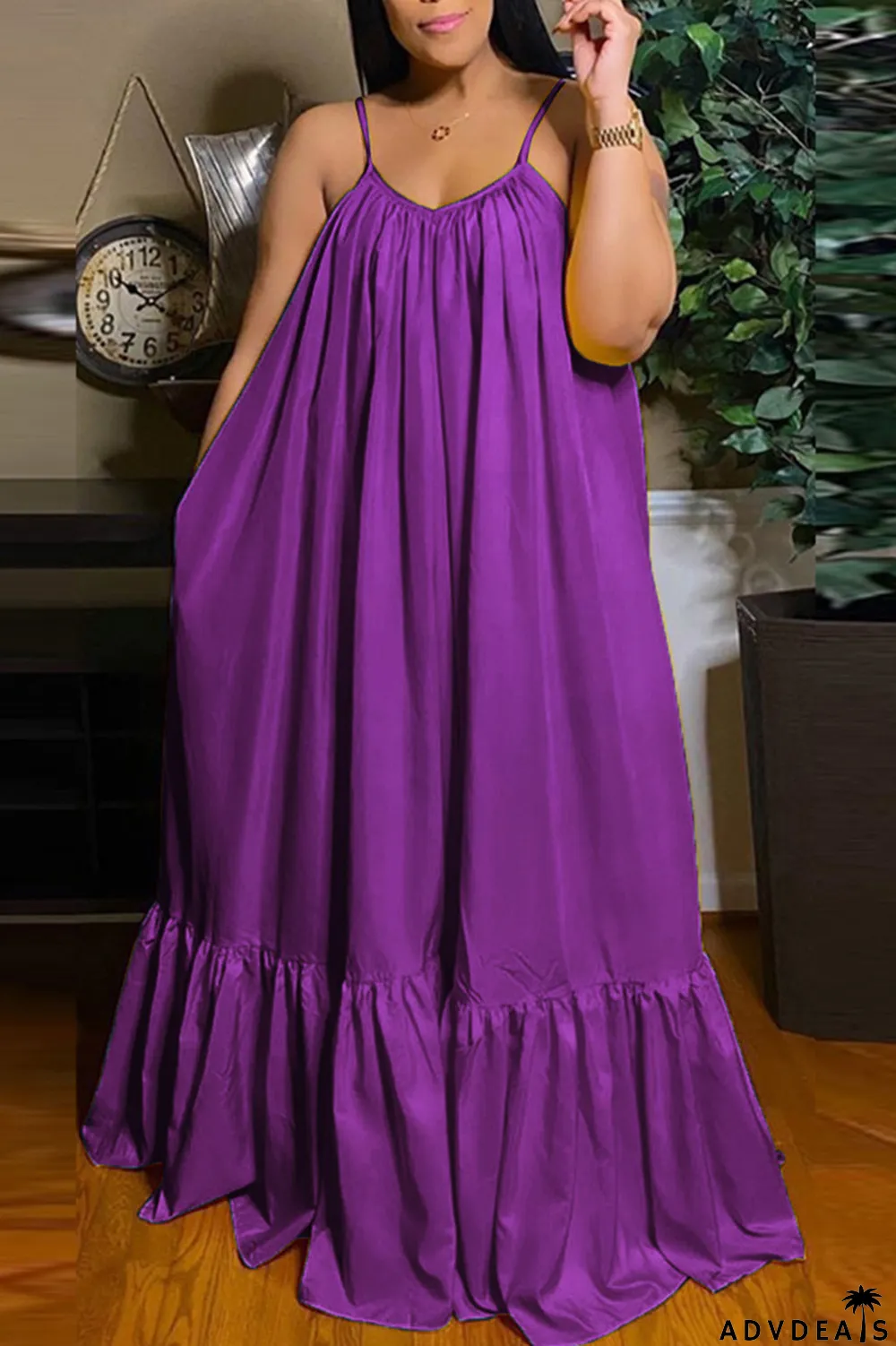 Dark Gray Sexy Casual Solid Backless Spaghetti Strap Loose Sling Dress