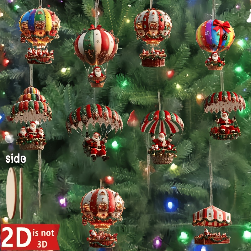 Tegooe 10-Piece Christmas Wooden Ornament Set Flat 2D Printed Santa Theme Pendants