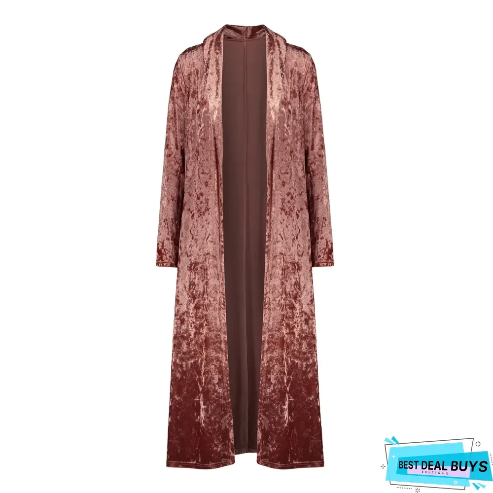 Long Sleeve Velvet Windbreaker Cardigan Coat