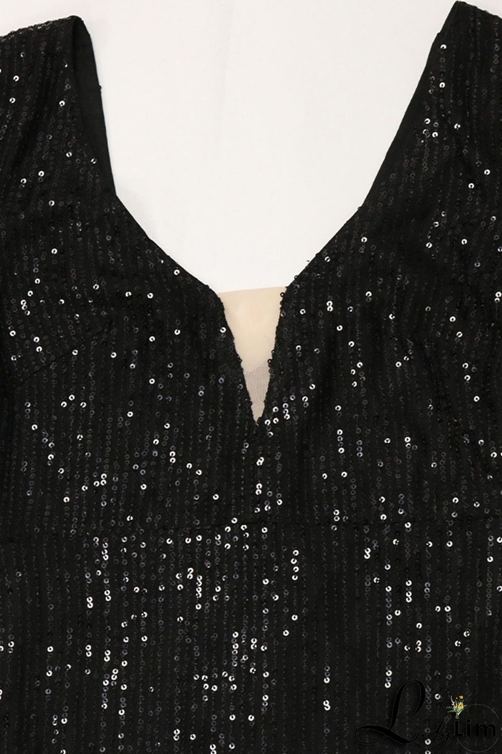 Black Elegant Solid Tassel Sequins Split Joint V Neck Irregular Dress Dresses