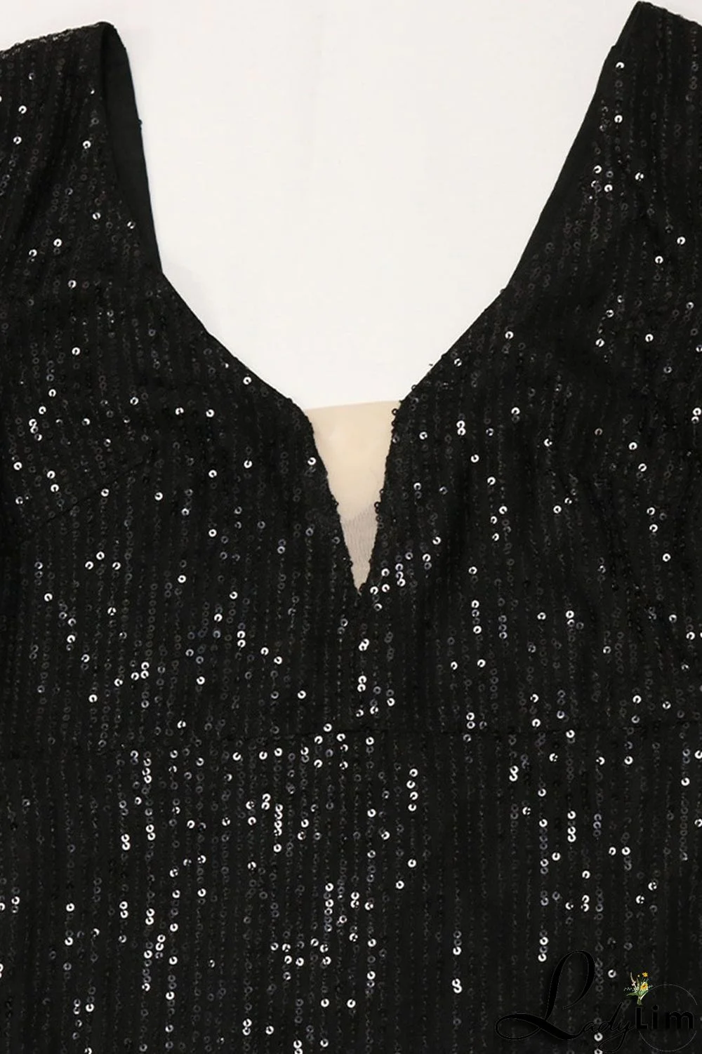 Black Elegant Solid Tassel Sequins Split Joint V Neck Irregular Dress Dresses