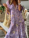 Fashion Loose V-Neck Floral Print Casual Maxi Dress