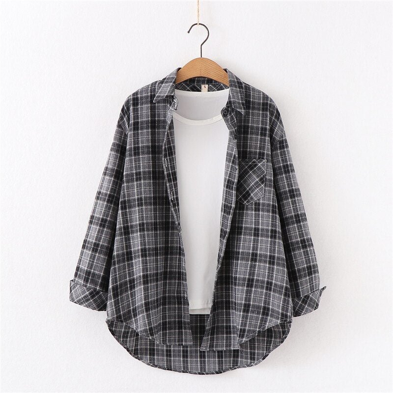 2021 New Spring Fine Loose Women's Plaid Shirt Blouse Art College Style Casual Female Long Sleeve Blouses and Tops Blusas