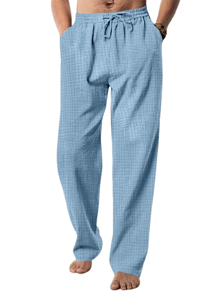 Men's Casual Loose Solid Color Bubble Wrinkle Trousers