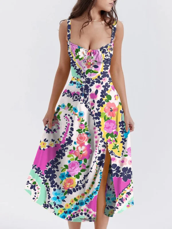 Floral Print Print Bustier Sundress Swing Dress