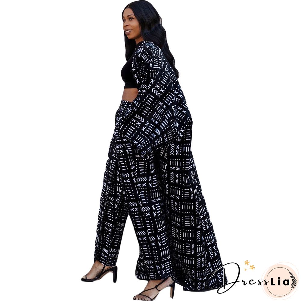 Printed Long Sleeve Open Front Long Cardigan Tops