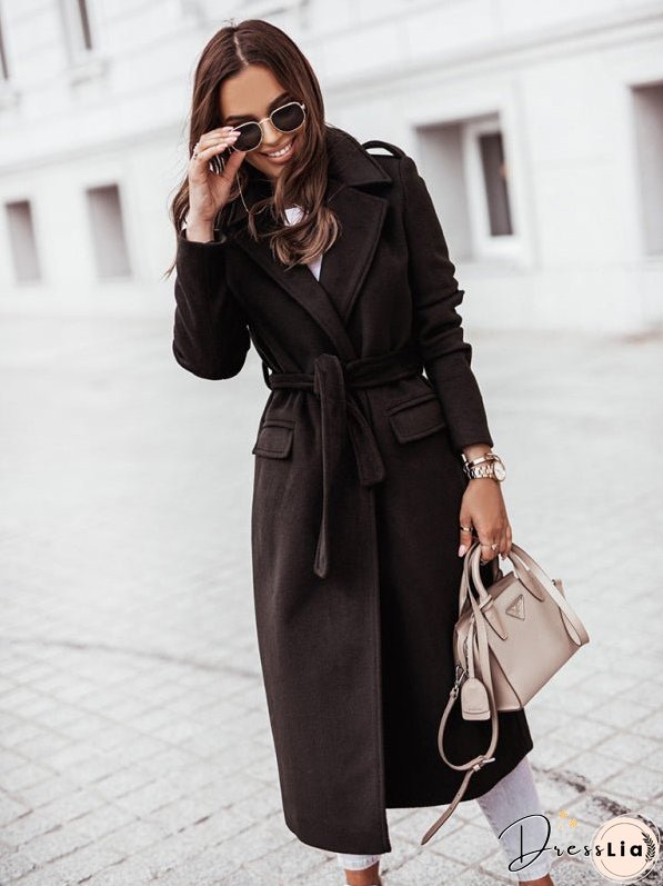 Autumn and Winter Simple Long-Sleeved V-Neck Tie Jacket