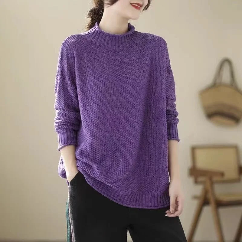 Athvotar Athvotar Meat-Covered Lady Knitted Sweater Autumn/Winter 2025 Autumn/Winter New Half-High Collar Design Casual Comfortable Top