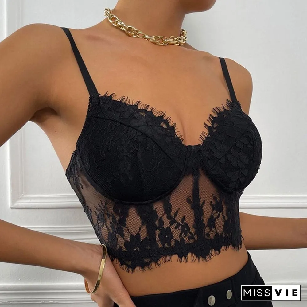Lace Street Perspective Open Back Solid Color Sling Bra