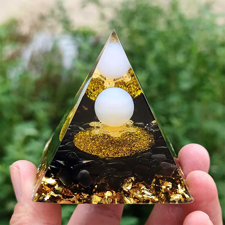 White Agate Sphere with Obsidian Orgone Pyramid
