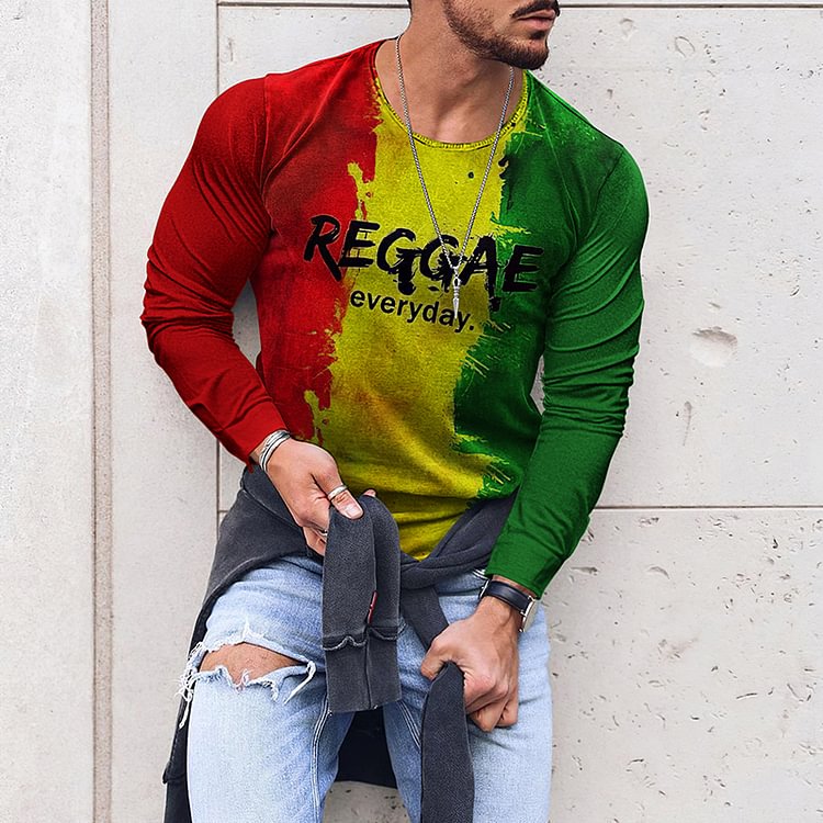 BrosWear Reggae Colorblock Casual Long Sleeve T-Shirt
