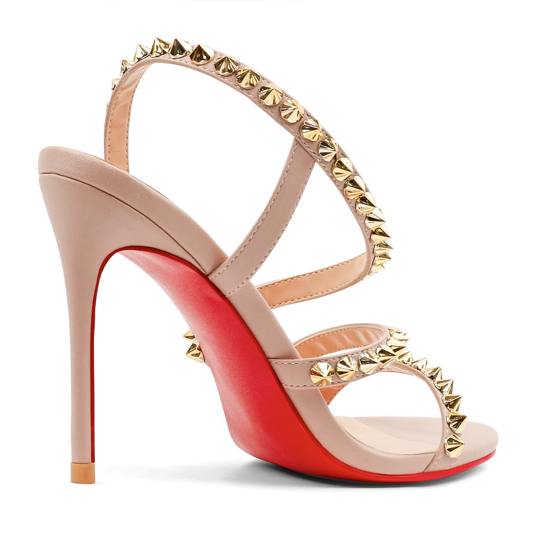 100mm Cross Heel Elastic Strap Gold Studs Red Bottoms Party Stiletto Sandals Pumps-vocosishoes