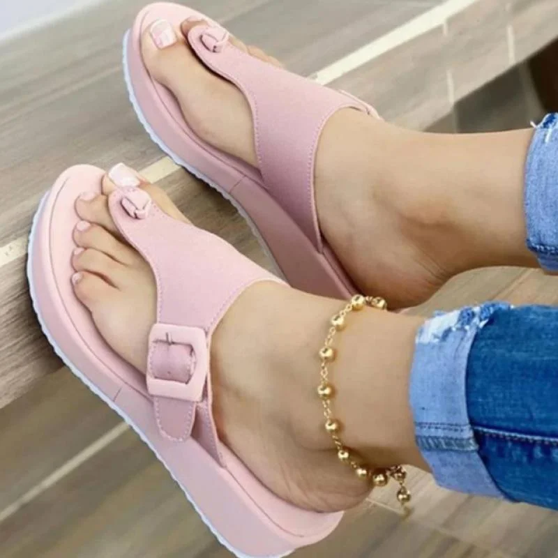 Women Sandals Shoes Outdoor Clip Toe Ladies Platform Slippers Summer Casual Women Shoes Flip Flops Solid Color Wedge Beach Shoes