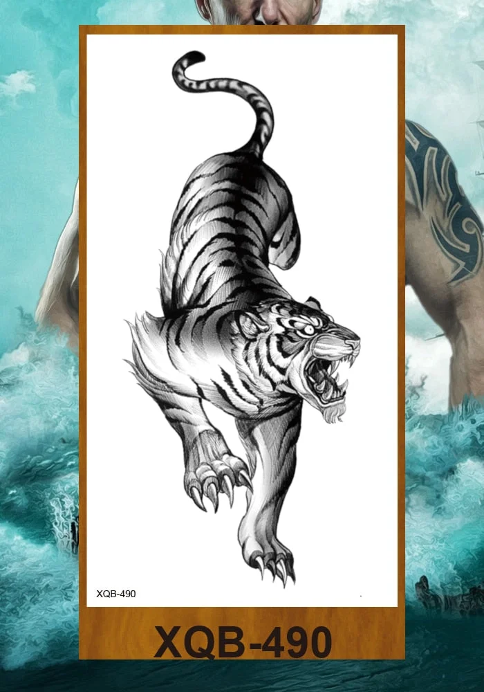 Temporary Tattoo Stickers Men Women Adult Girl Chest Flower Arm Leg Fake Tatoo Semi Permanent Tiger Wolf Beauty & Beast Body Art