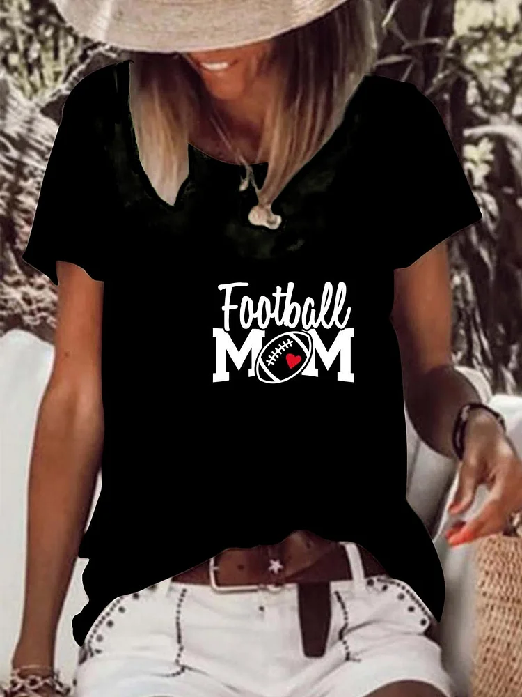 Football mom Raw Hem Tee-Annaletters