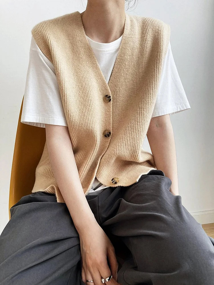 Texture Knit Cardigan Sleeveless Vest Sweater