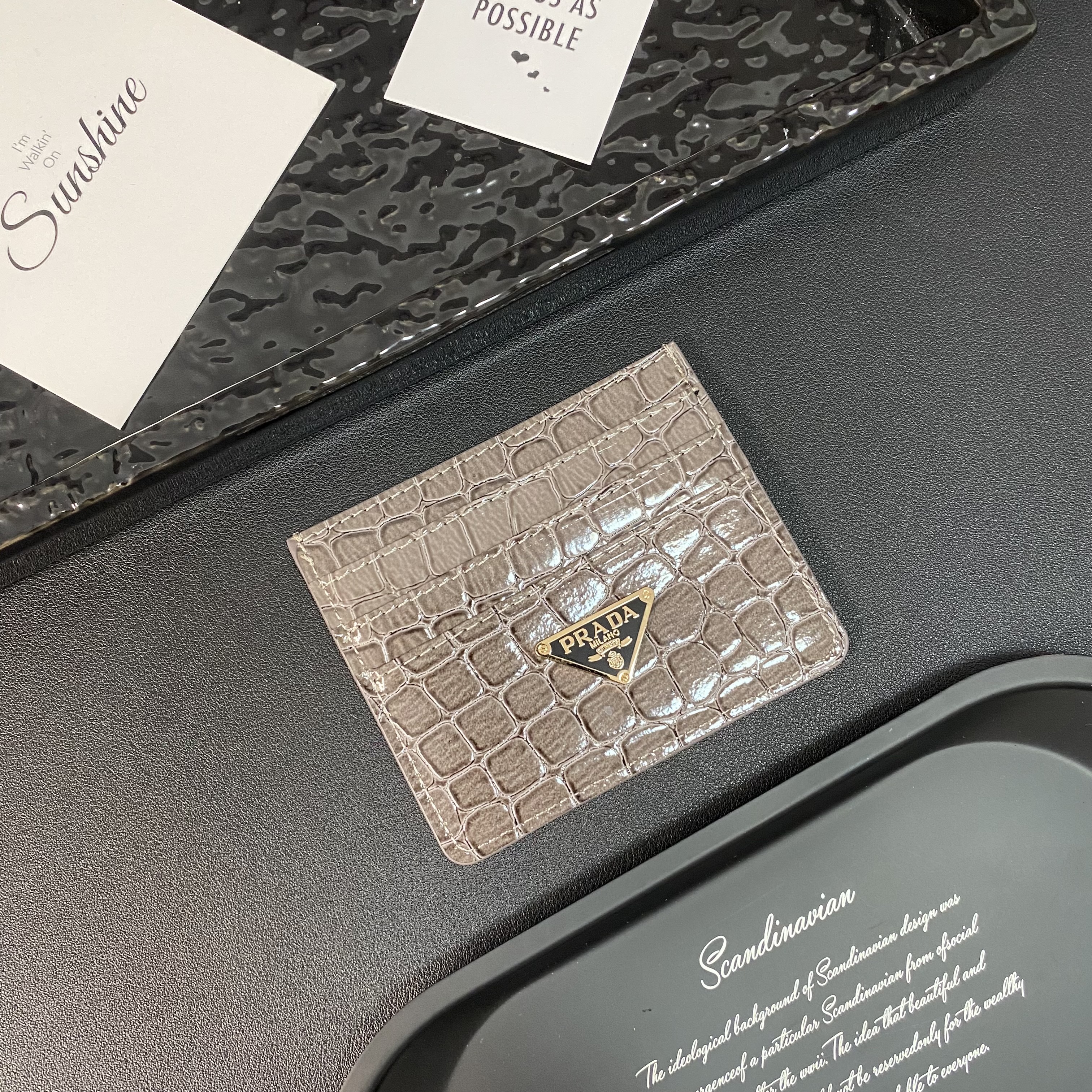PRADA Crocodile Leather Card Storage Wallet Triangle Logo Card Holder