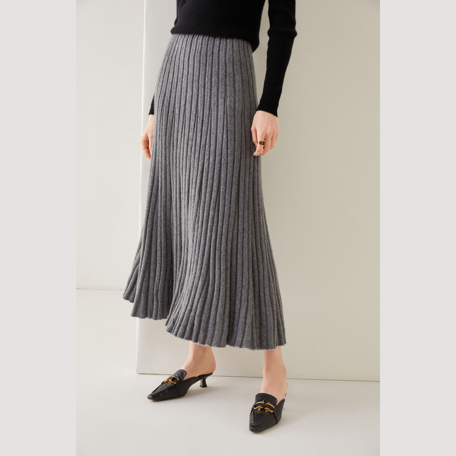 Pleated Women's Cashmere Skirt REAL SILK LIFE