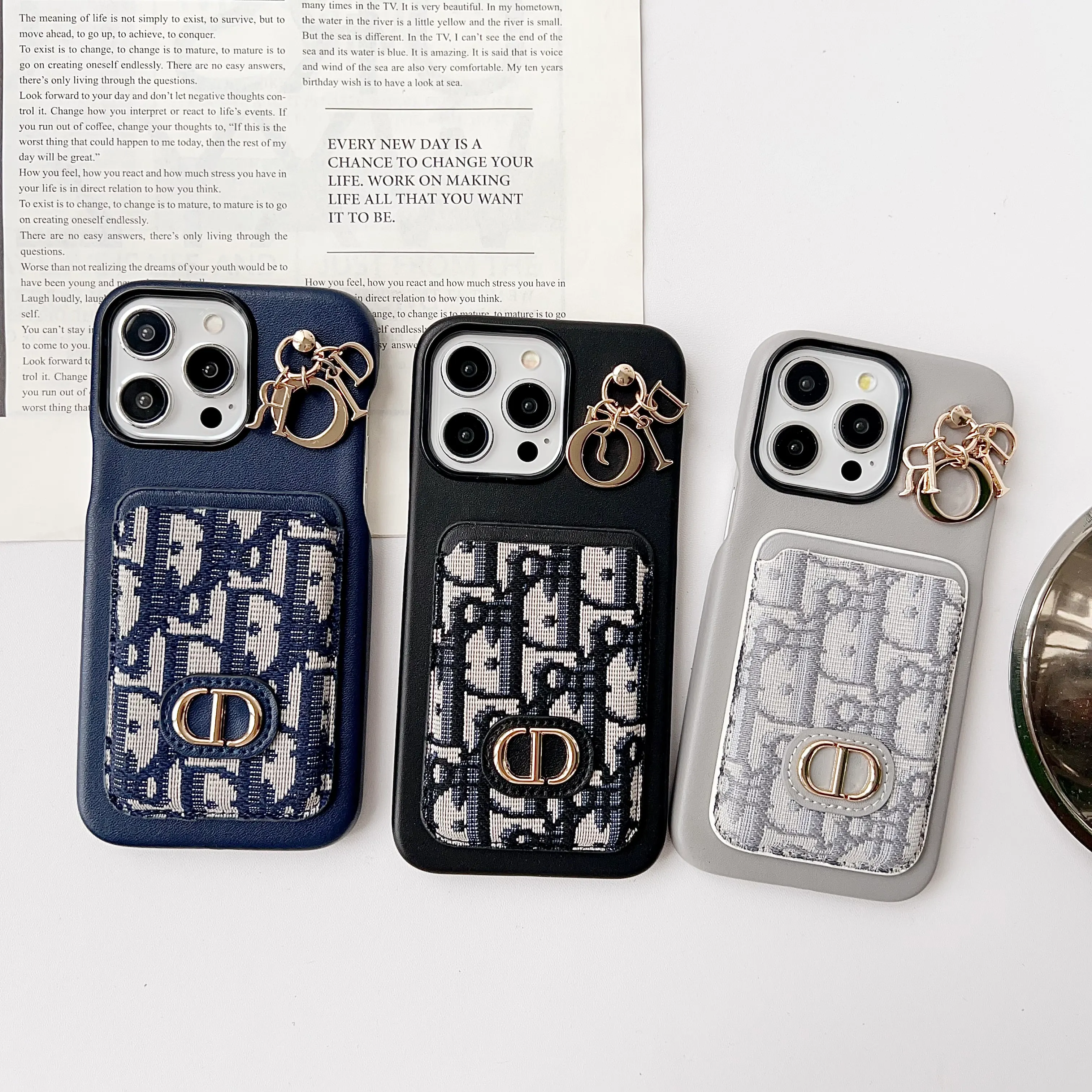 Dior Genuine Leather Pendant Back Card Holder Apple iPhone Case
