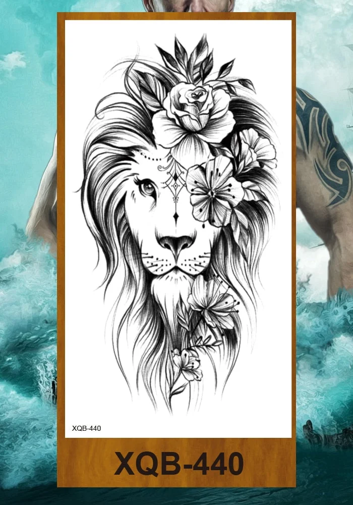 Temporary Tattoo Stickers Men Women Adult Girl Chest Flower Arm Leg Fake Tatoo Semi Permanent Tiger Wolf Beauty & Beast Body Art