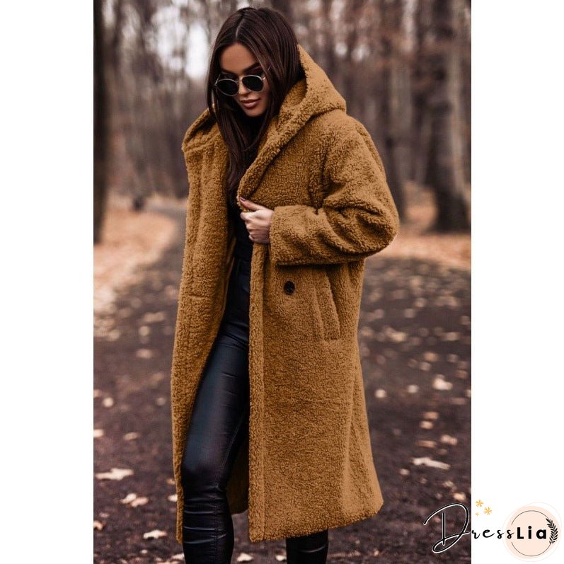Women's Fashionable Long Solid Color Sleeve Woolen Coats