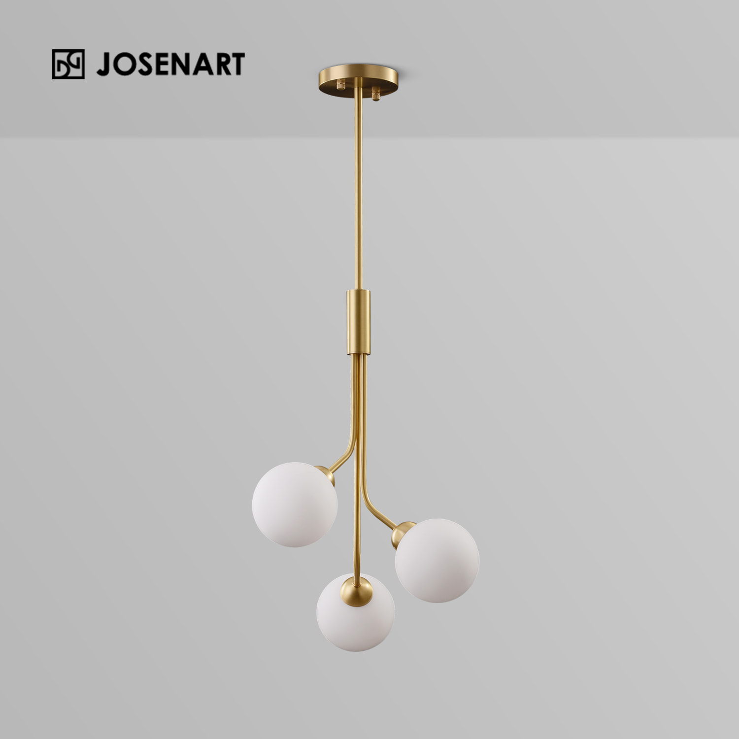  Contemporary Satin Brass & Glass Globe Pendant  JOSENART Josenart