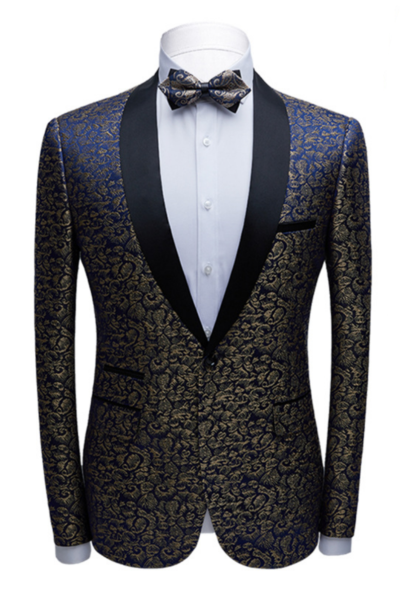 Black Tuxedo Gorgeous Jacquard Wedding Suit With Shawl Lapel | Ballbellas Ballbellas