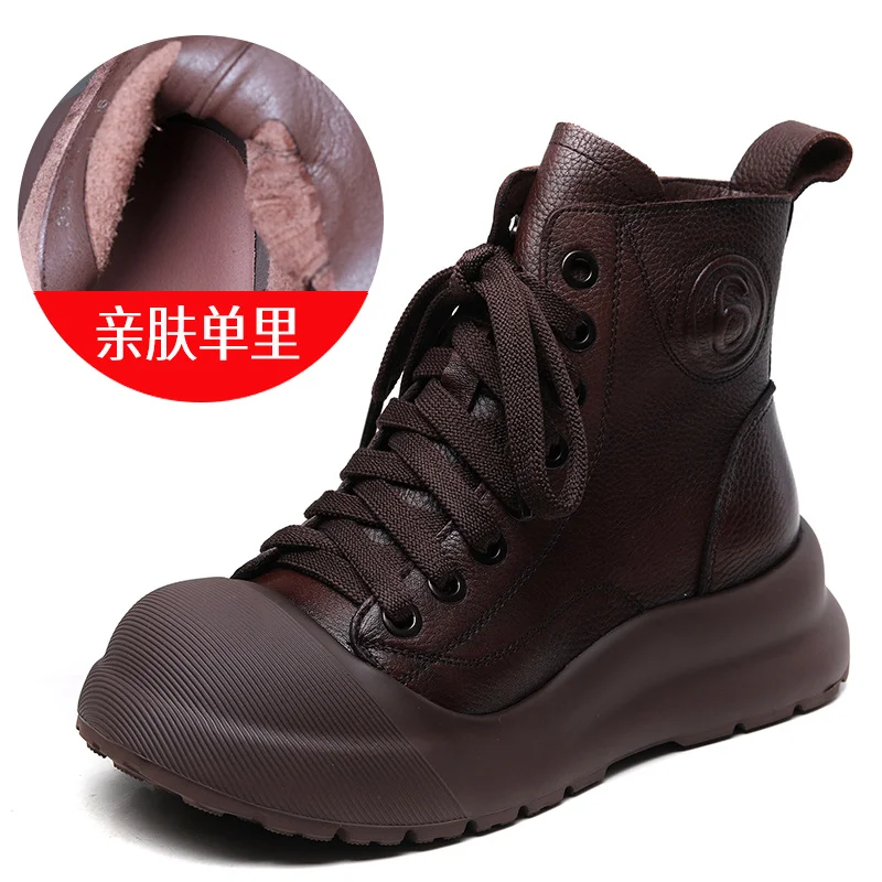 Yyvonne Cowhedular Retro Martin Boots Women Autumn And Winter New Set Leisure Short Boots With Round Head High Help Shoes