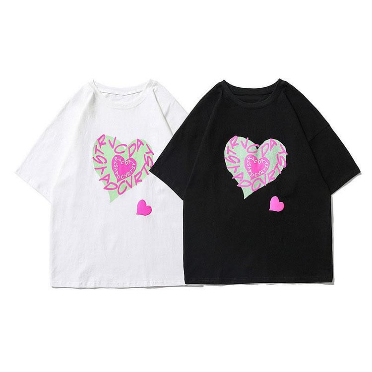 Girlfriend Boyfriend Love Heart Print T-shirt - Modakawa Modakawa