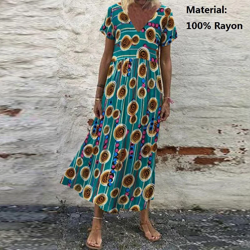 ZANZEA Summer Women Sundress Bohemian Floral Print Beach Maxi Dress Vintage V Neck Short Sleeve Oversized Dresses Kaftan Vestido