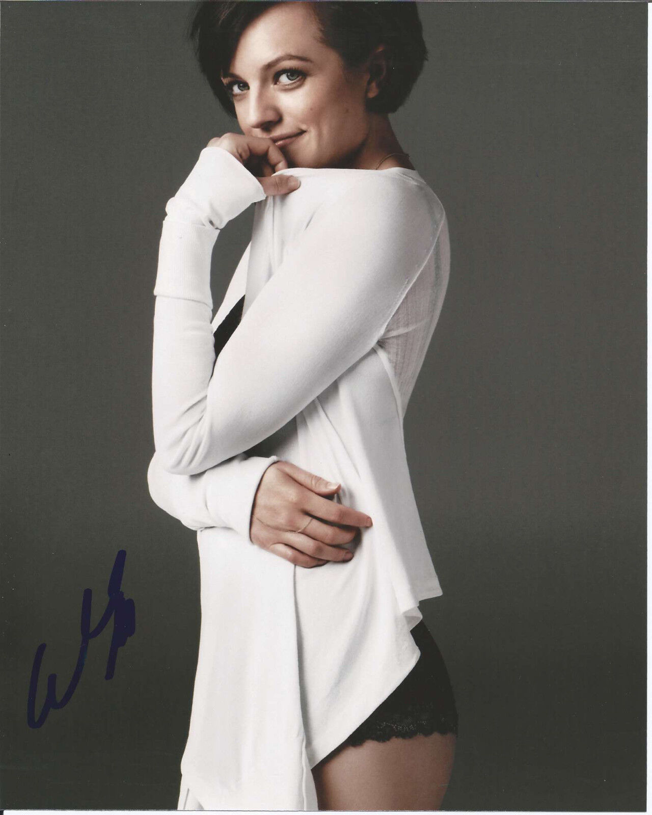 SEXY ACTRESS ELISABETH MOSS HAND SIGNED AUTHENTIC MAD MEN PEGGY 8X10 Photo Poster painting w/COA