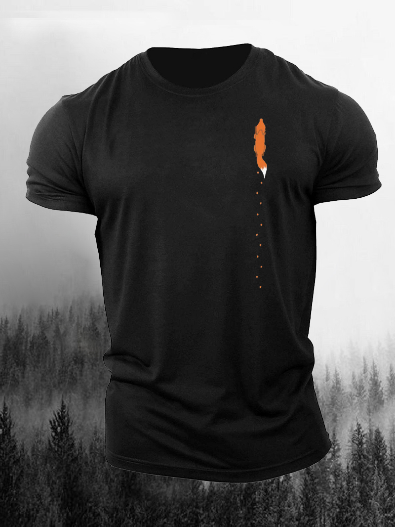 Men's Cartoon Running Away Fox Printed Short-sleeved T-Shirt