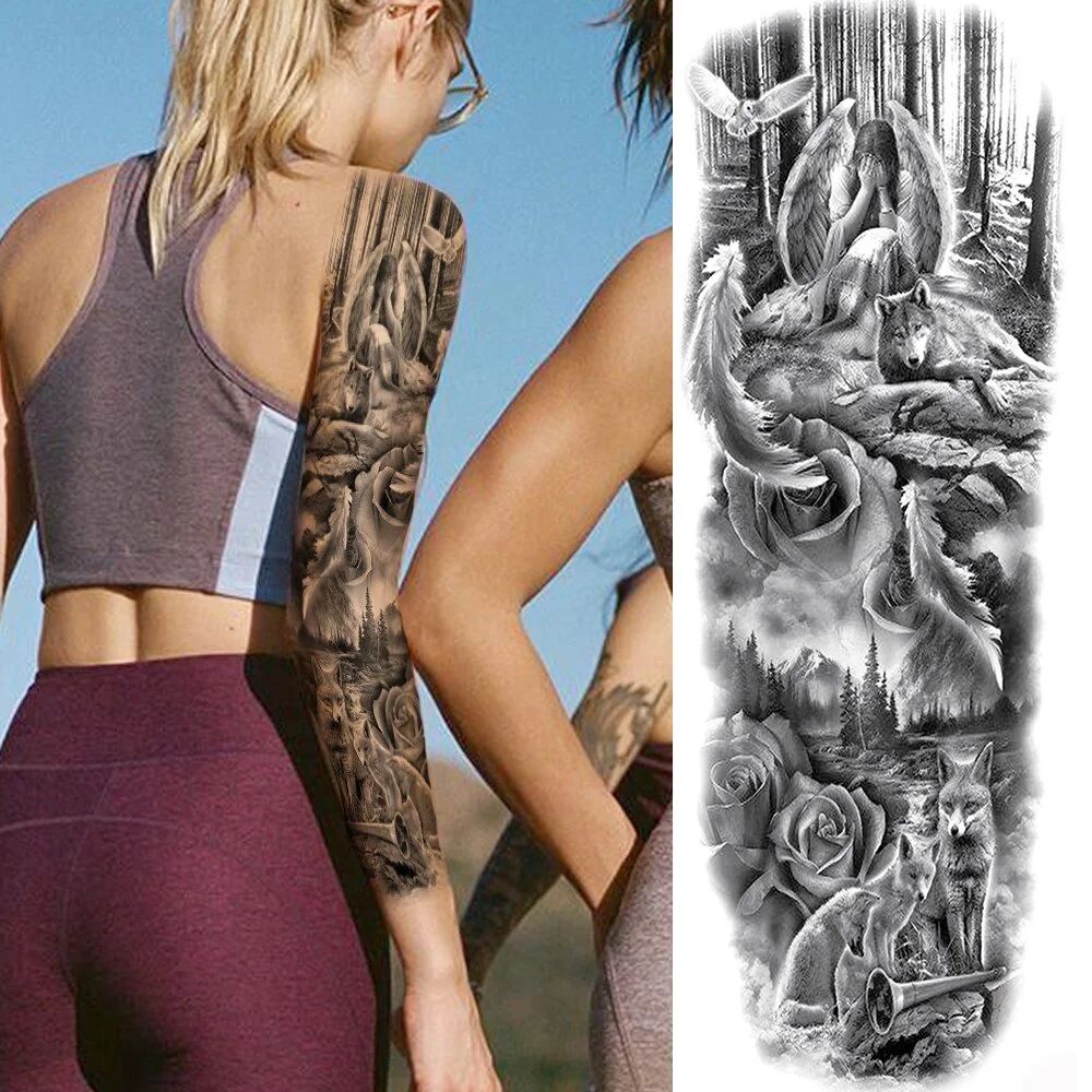 Sdrawing Totem Tattoo Arm Sleeve For Men Women Adult Realistic Fake Skeleton King Temporary Tattoo Evil Eye Demon Death Skull Tatoo